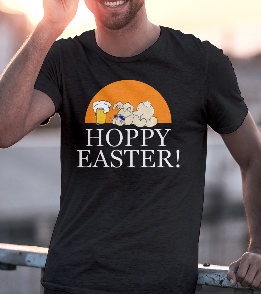 Bunny Lovers Hoppy Easter With Beer And Relaxing Rabbit T-Shirt