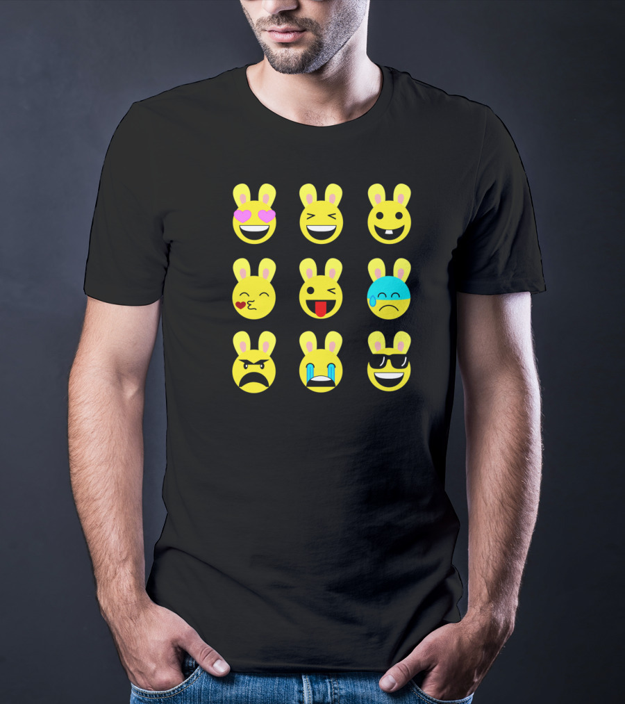 Cool Funny Emoticon Emojis Easter Bunny Faces T-Shirt
