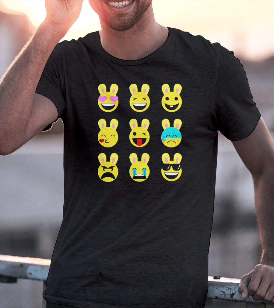 Cool Funny Emoticon Emojis Easter Bunny Faces T-Shirt