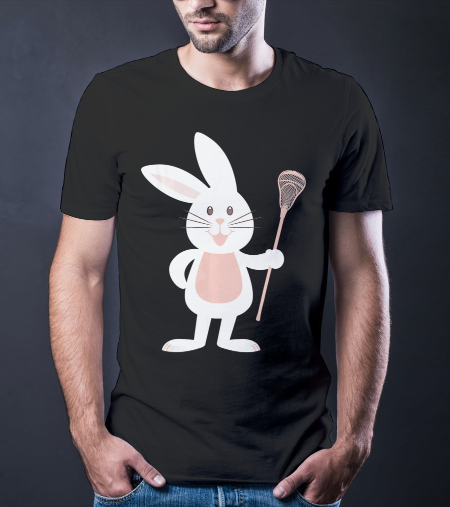 Cute Lacrosse Easter Bunny Holding Stick T-Shirt