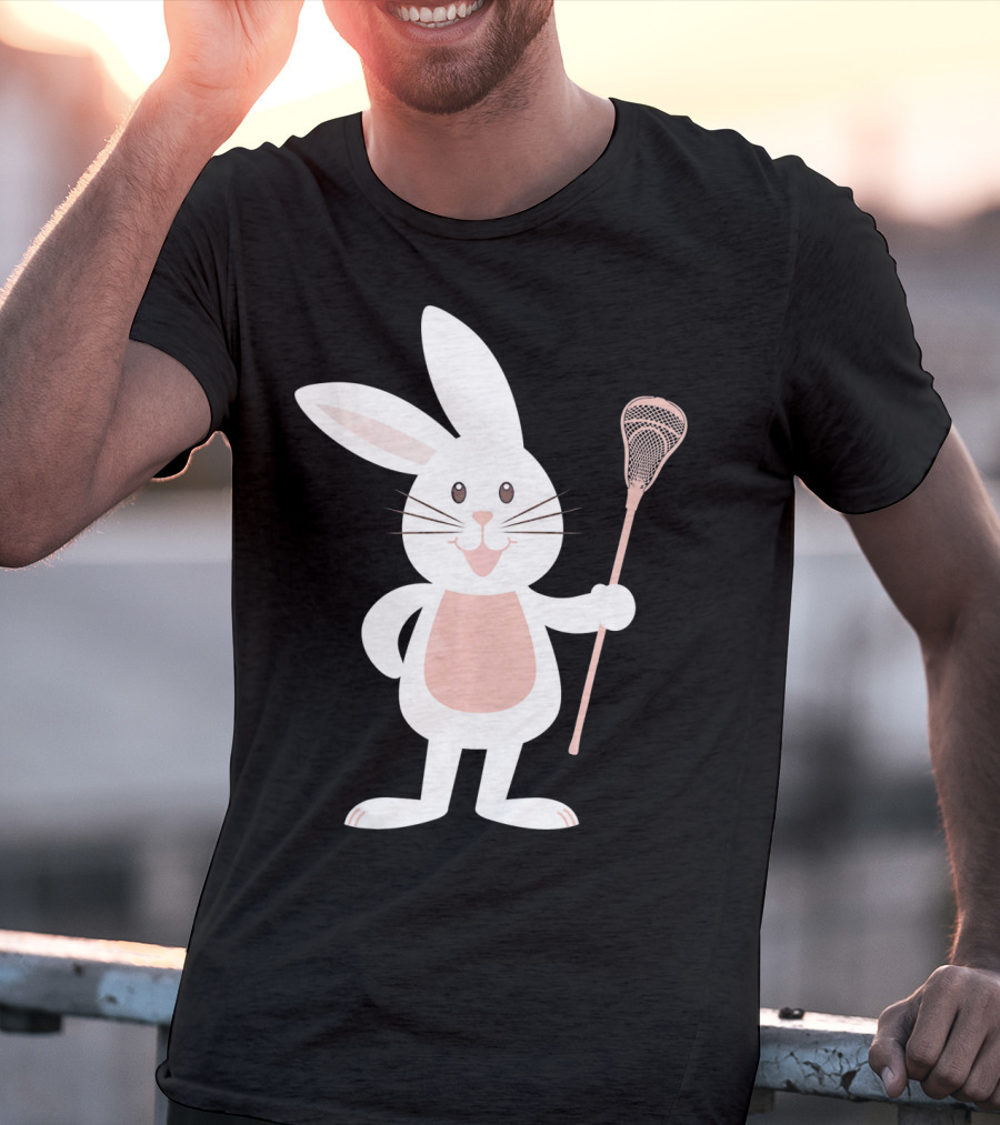 Cute Lacrosse Easter Bunny Holding Stick T-Shirt