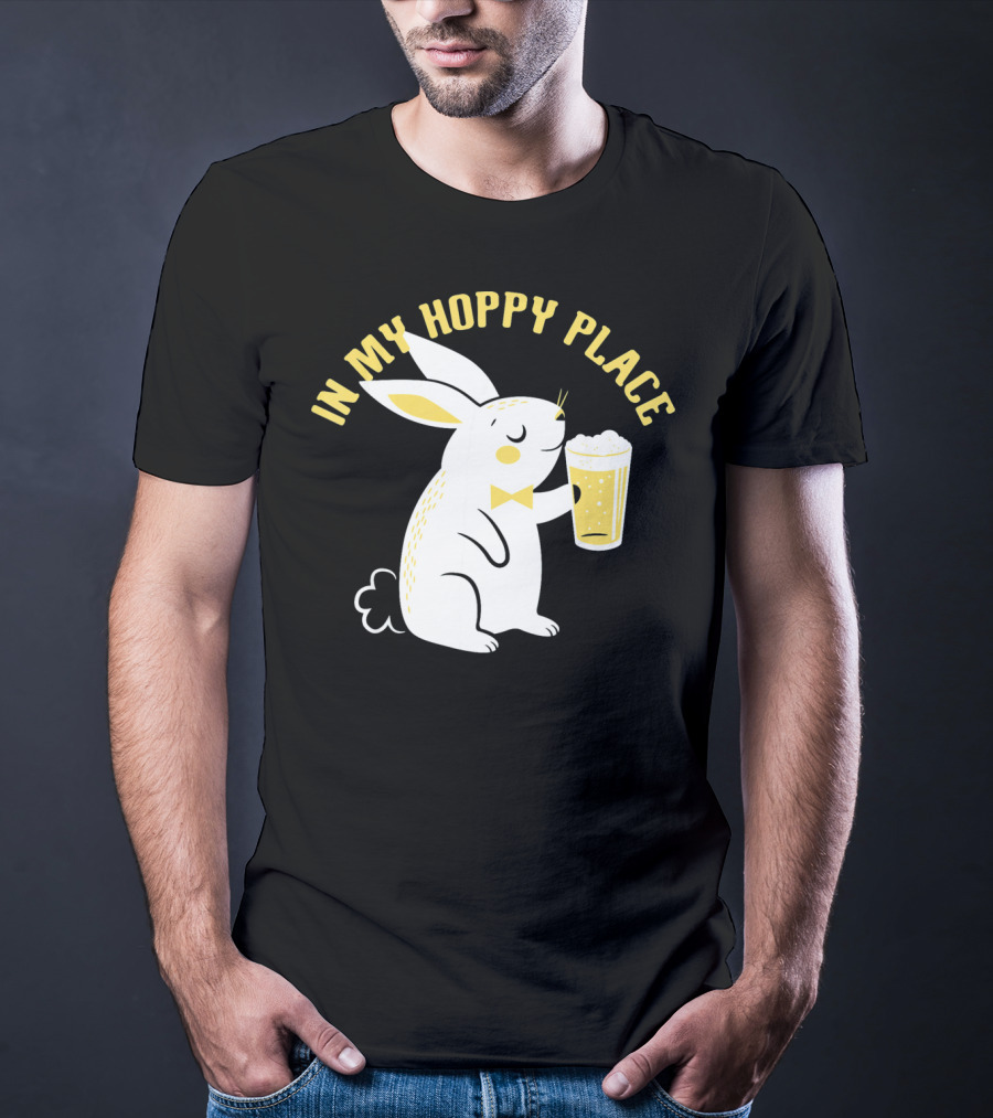In My Hoppy Place Cute Bunny Drinking Beer T-Shirt