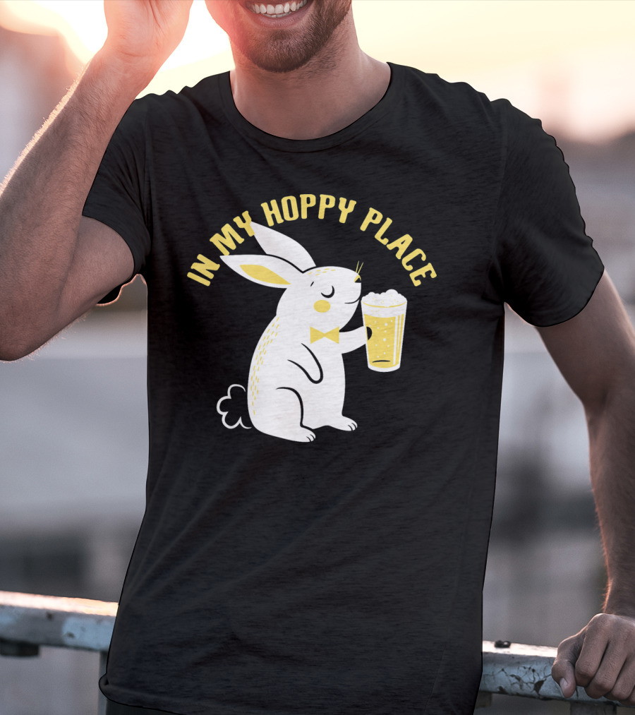 In My Hoppy Place Cute Bunny Drinking Beer T-Shirt
