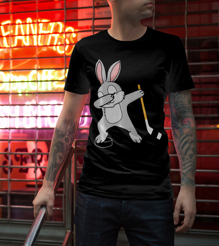 Dabbing Bunny Playing Hockey Easter Day T-Shirt