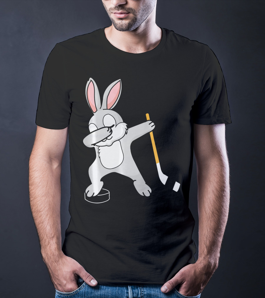Dabbing Bunny Playing Hockey Easter Day T-Shirt