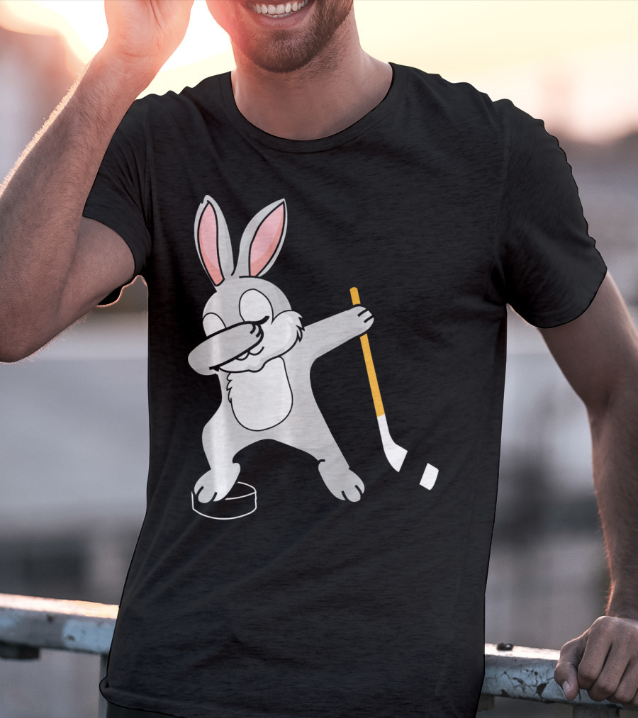 Dabbing Bunny Playing Hockey Easter Day T-Shirt