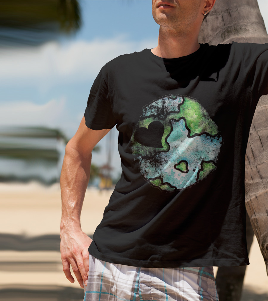 Earth Day Love Heart Vintage Artistic Planet T-Shirt