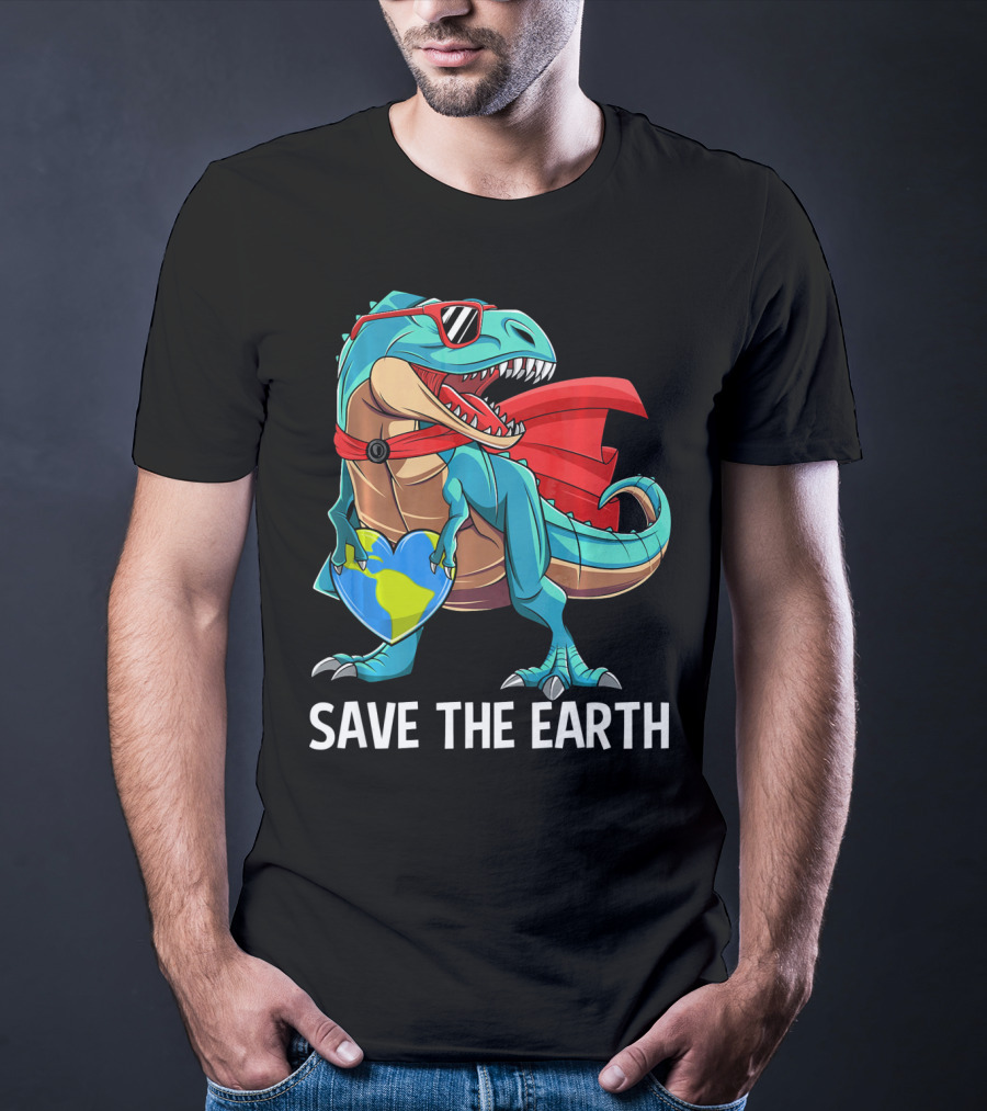 Save The Earth Dinosaur Kids Boys Earth Day T-Shirt