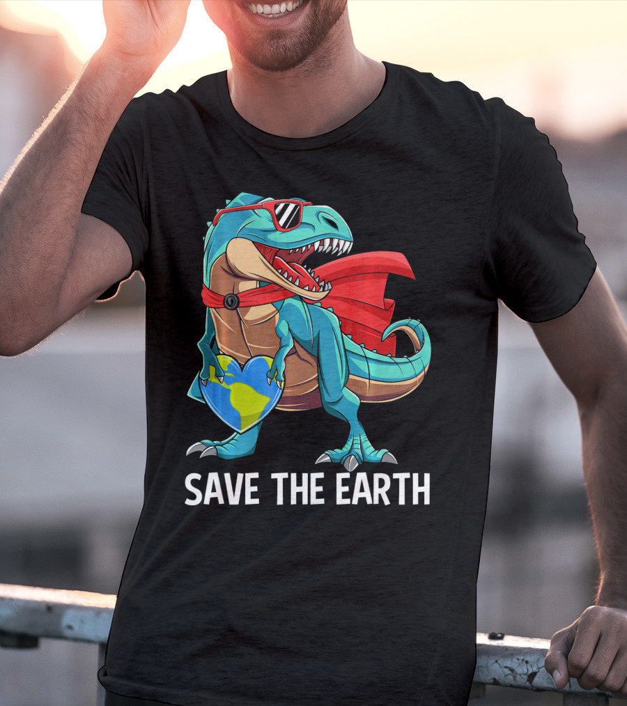 Save The Earth Dinosaur Kids Boys Earth Day T-Shirt