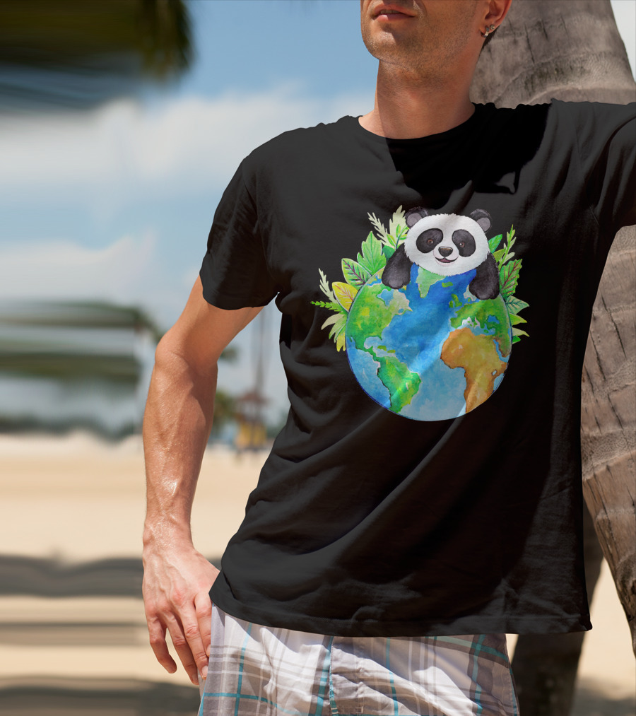 Cute Earth Panda Bear With Green Foliage T-Shirt