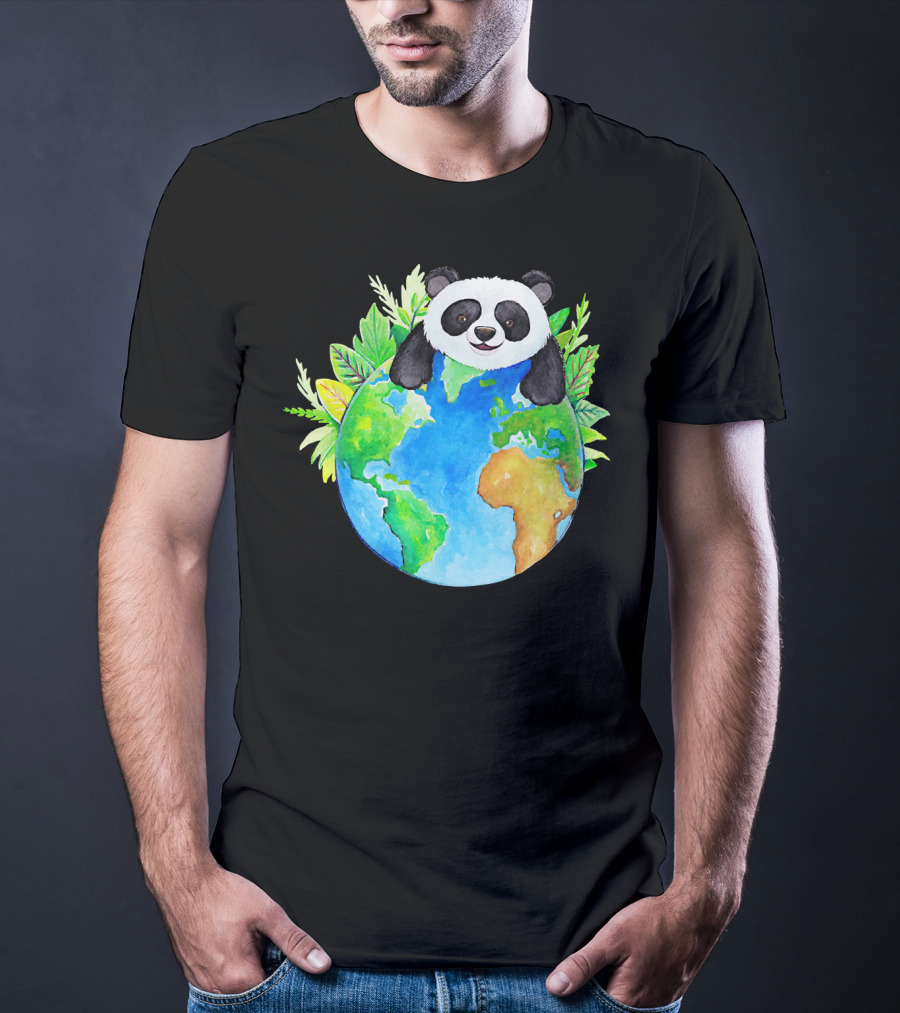 Cute Earth Panda Bear With Green Foliage T-Shirt