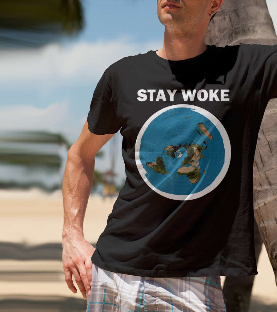 Stay Woke Flat Earth Map Representation T-Shirt