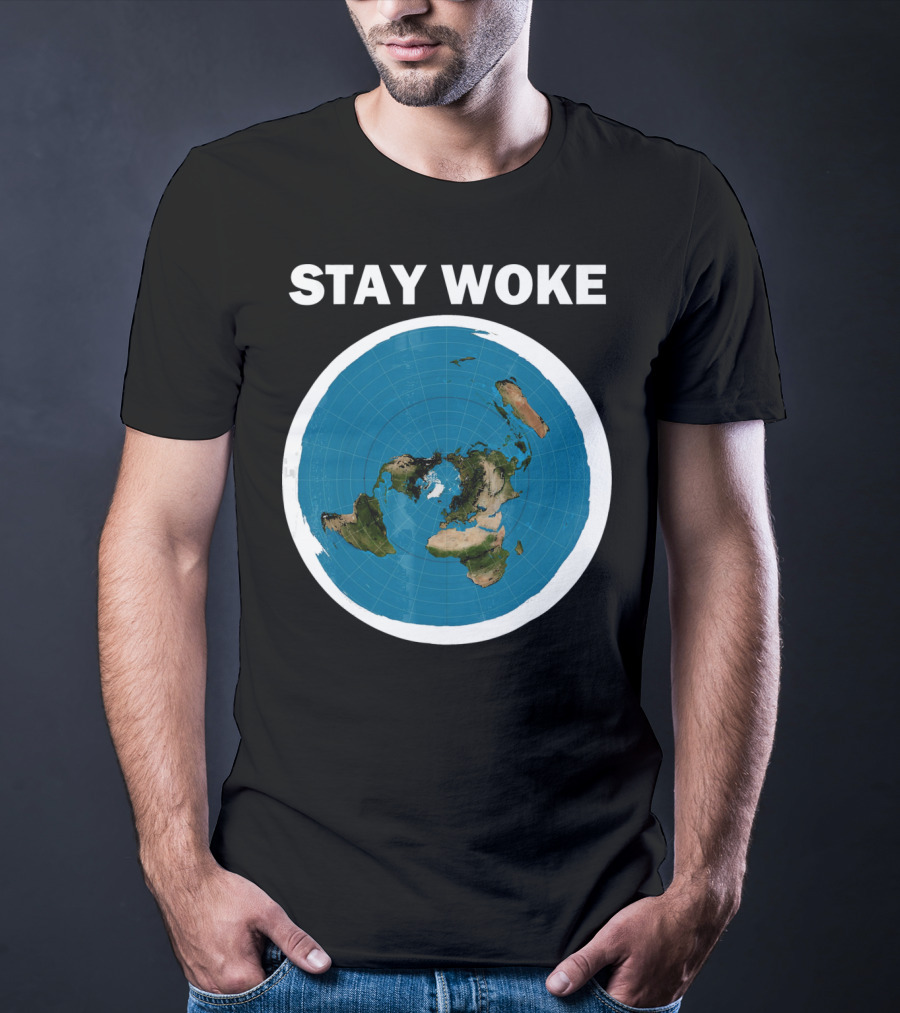 Stay Woke Flat Earth Map Representation T-Shirt