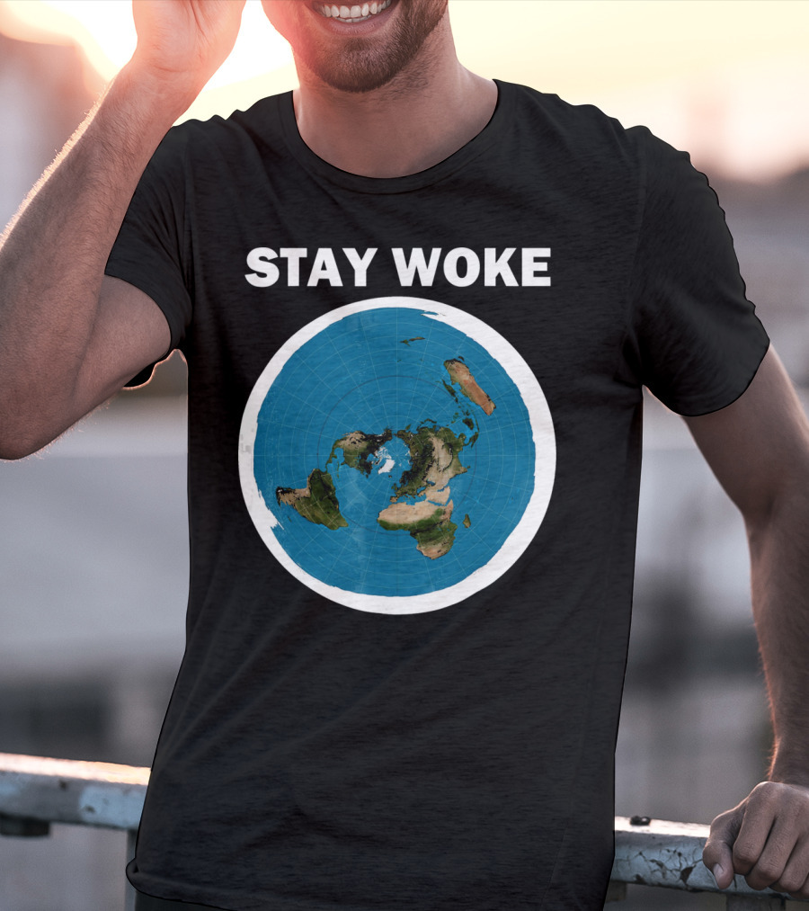 Stay Woke Flat Earth Map Representation T-Shirt