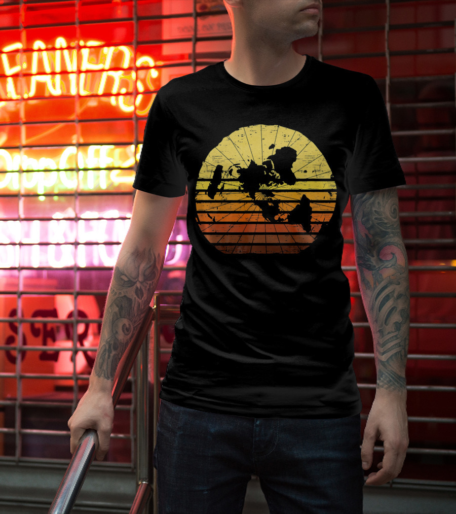 Flat Earth Map Vintage Retro Distressed Stripes T-Shirt