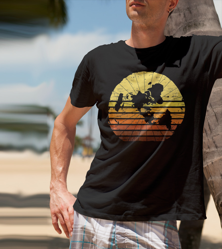 Flat Earth Map Vintage Retro Distressed Stripes T-Shirt