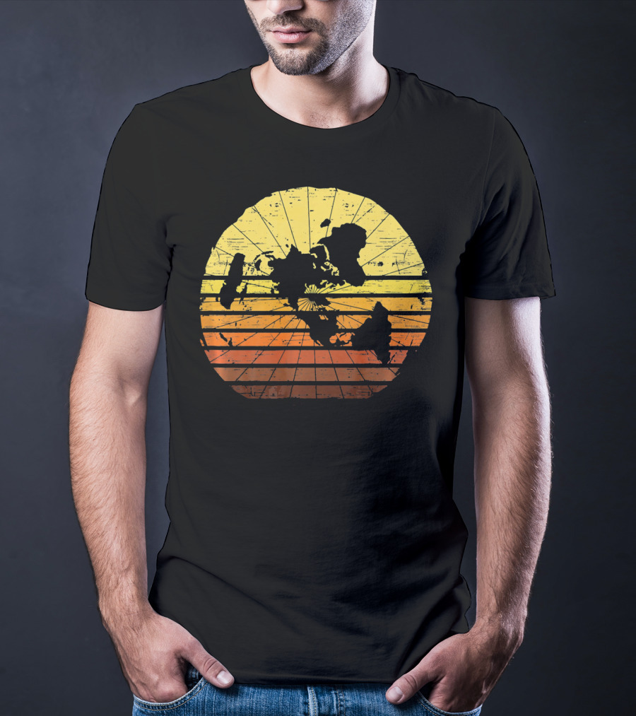 Flat Earth Map Vintage Retro Distressed Stripes T-Shirt
