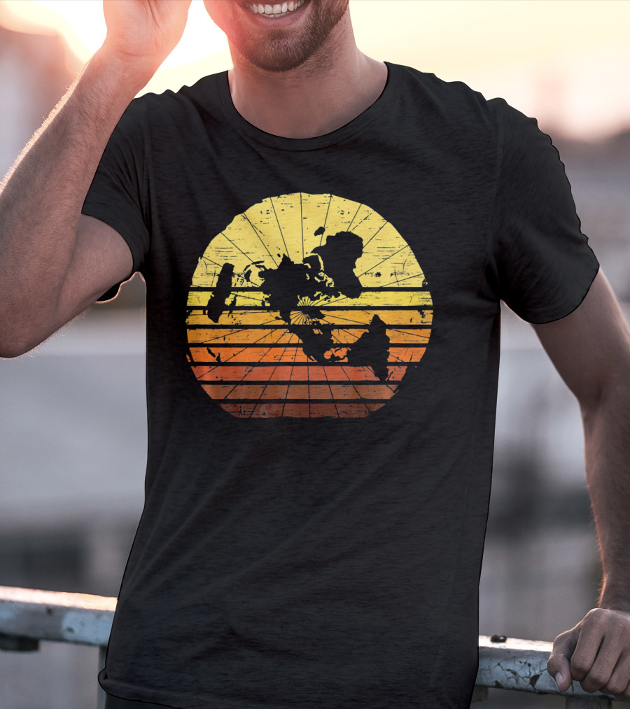 Flat Earth Map Vintage Retro Distressed Stripes T-Shirt