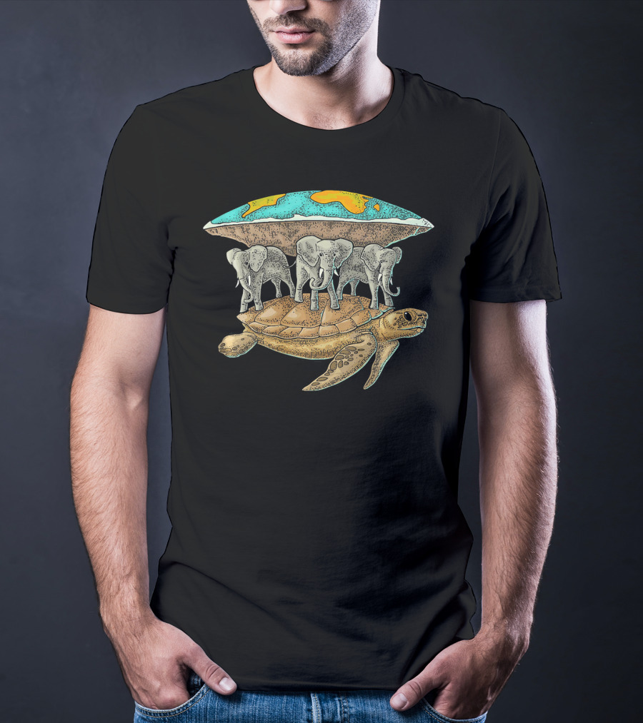 Flat Earth Elephants On World Turtle T-Shirt