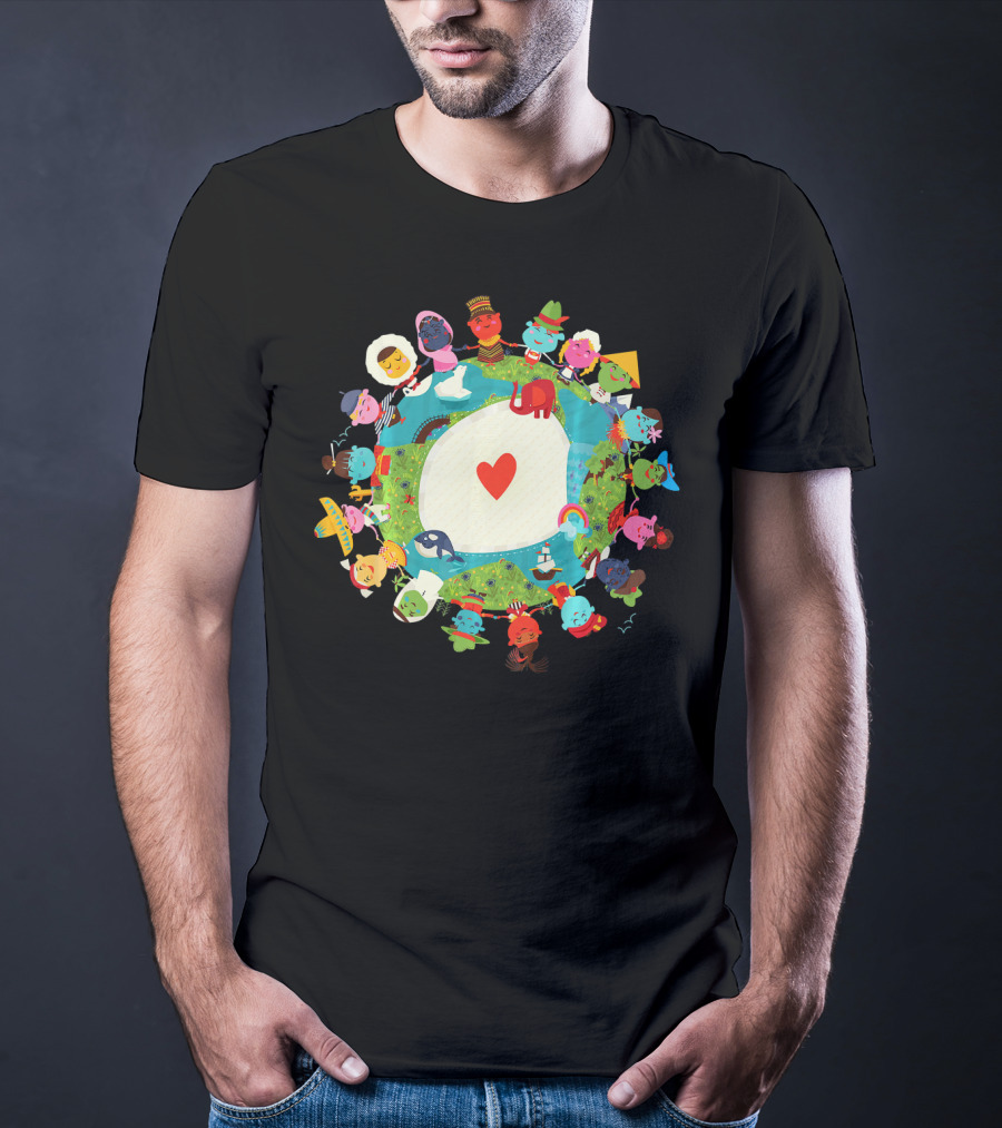 Kids United In Love For The Planet Earth With Heart And Diverse Children T-Shirt