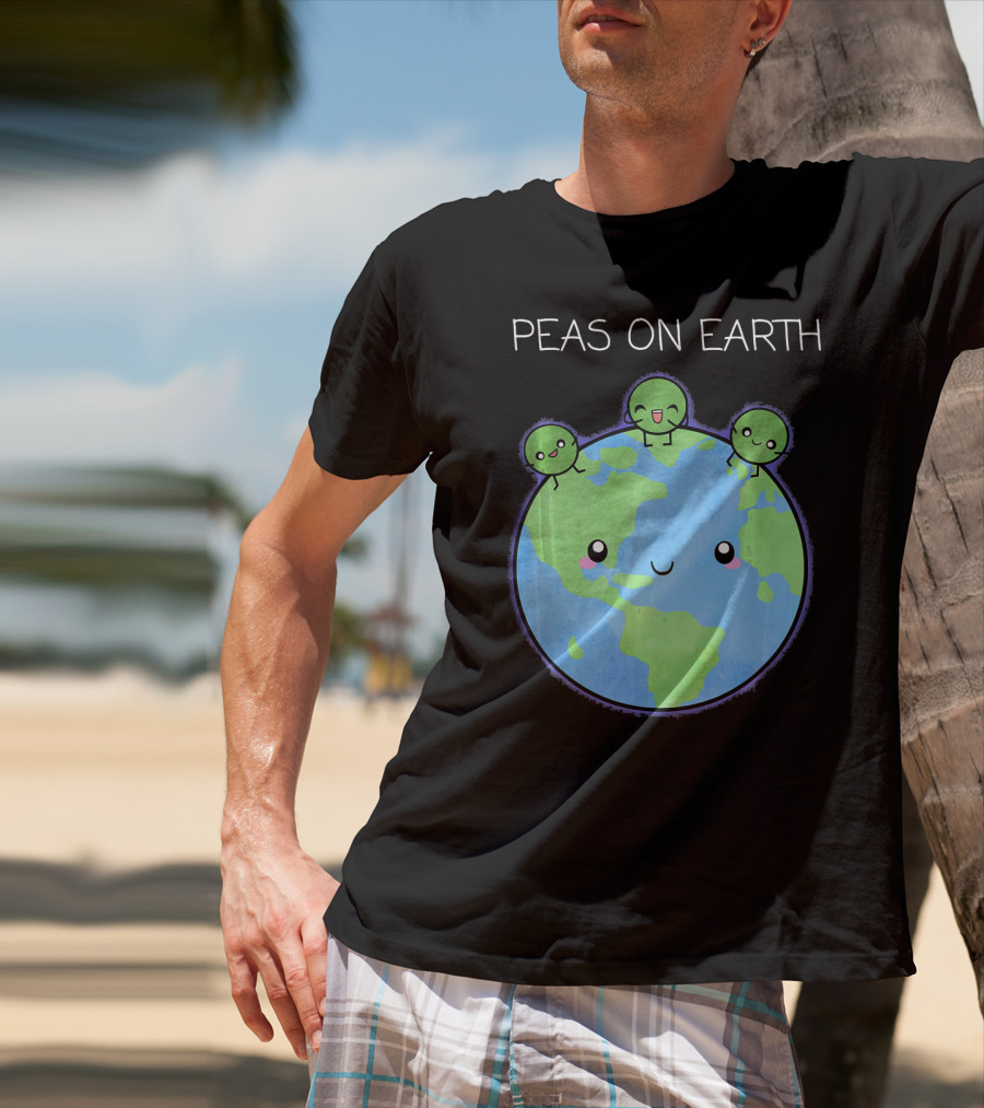 Peas On Earth Cute Cartoon Planet With Happy Faces T-Shirt