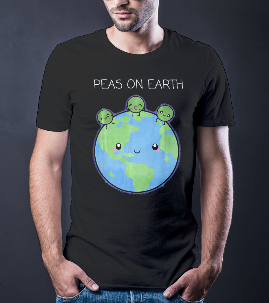 Peas On Earth Cute Cartoon Planet With Happy Faces T-Shirt