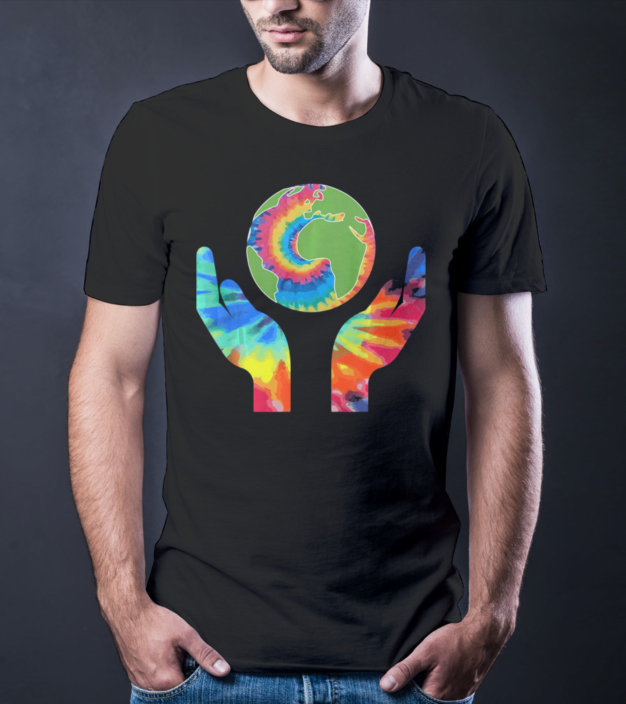 Earth Day Tie-Dye Hands Holding Planet Climate Change Global Warming T-Shirt