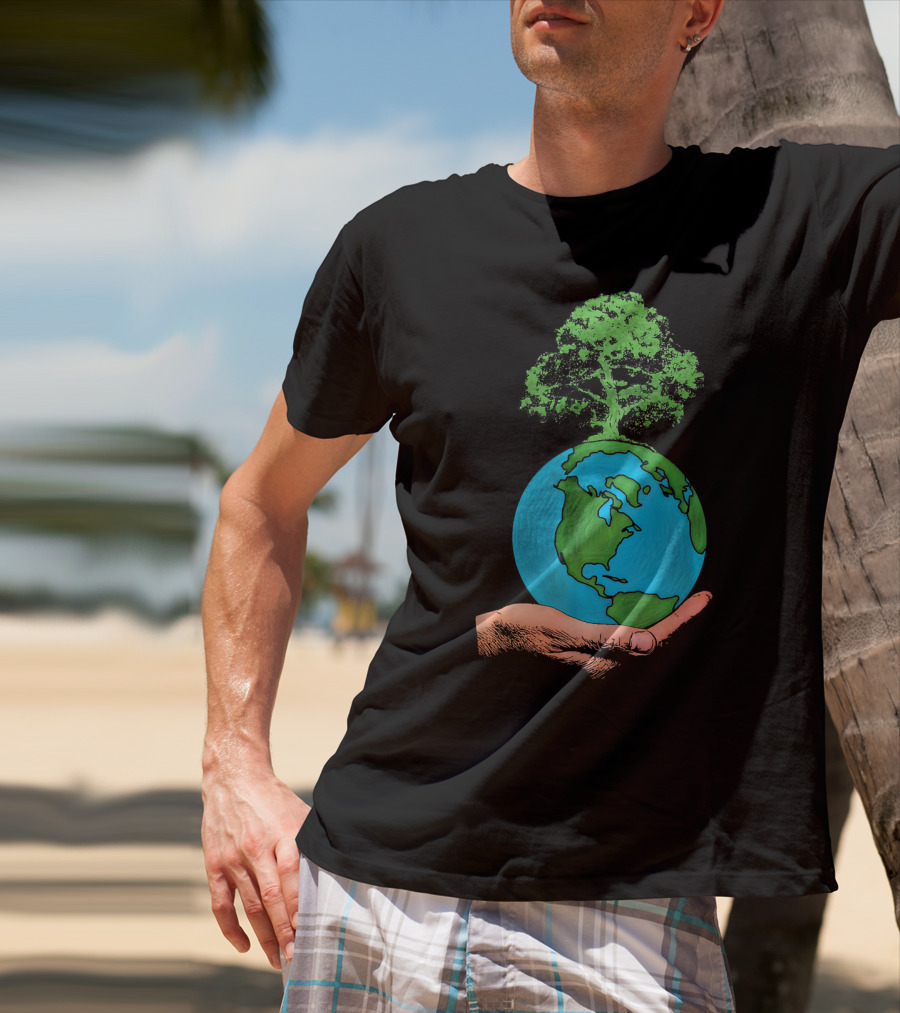 Earth Day Protect Green Environment Tree On Globe In Hand T-Shirt