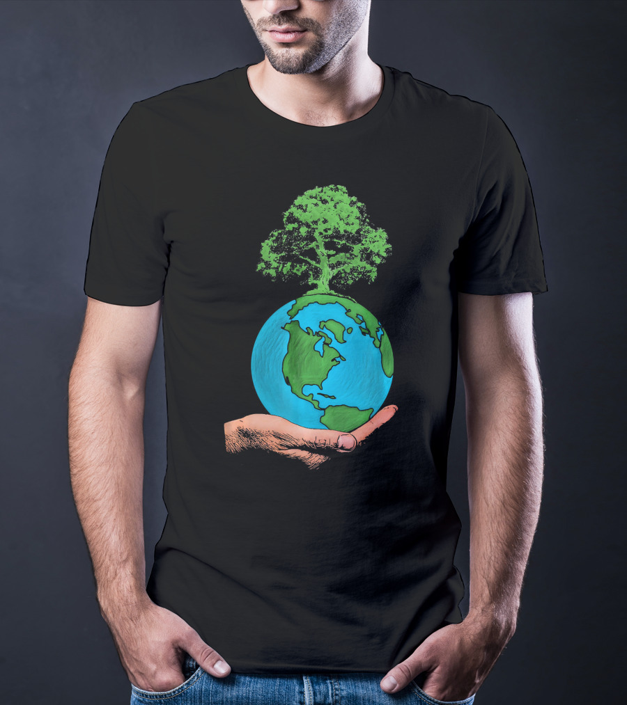 Earth Day Protect Green Environment Tree On Globe In Hand T-Shirt