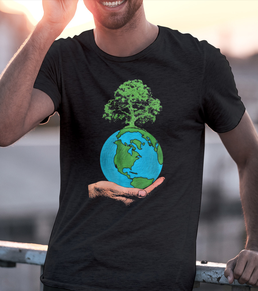 Earth Day Protect Green Environment Tree On Globe In Hand T-Shirt