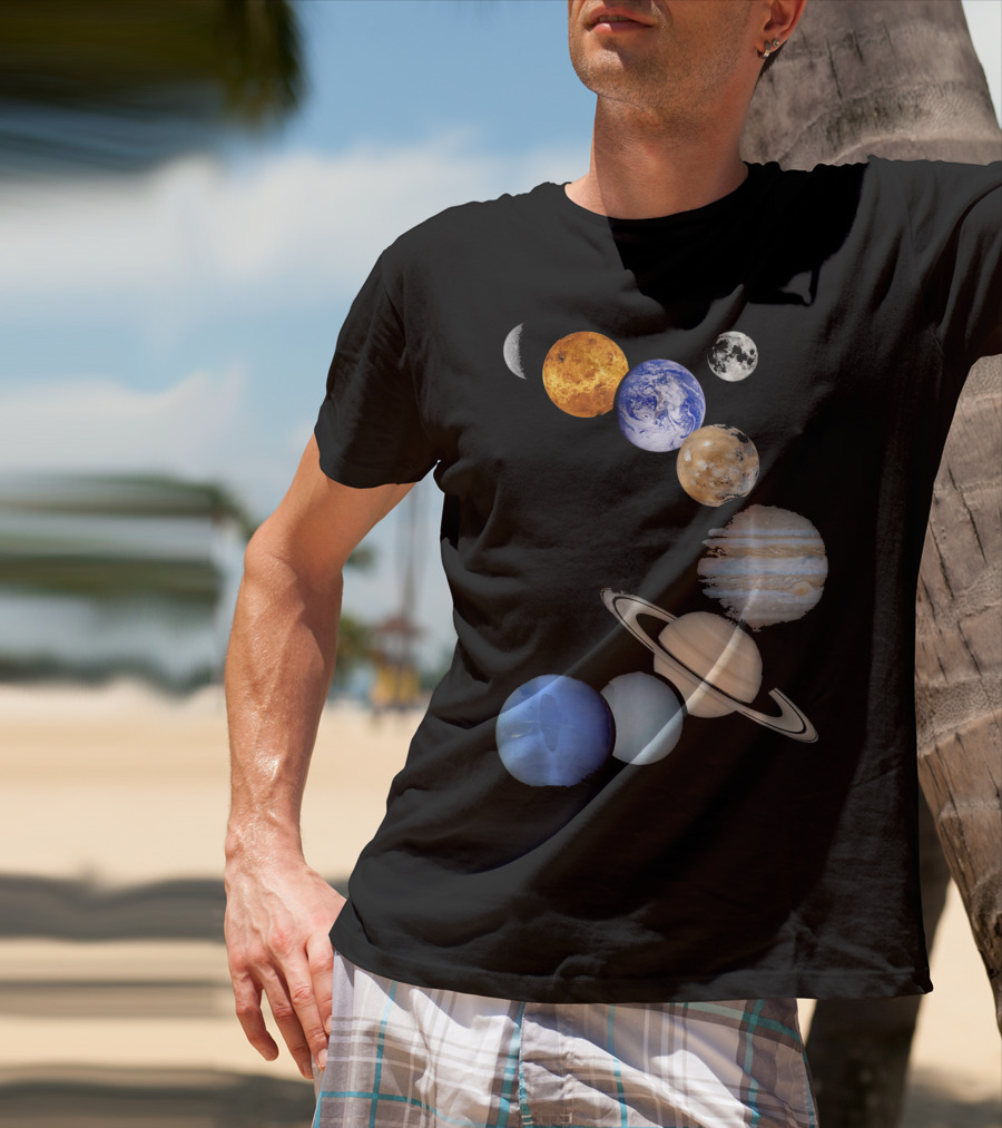 Planet Solar System Earth Moon Sun Mars Jupiter Saturn Neptune Uranus T-Shirt