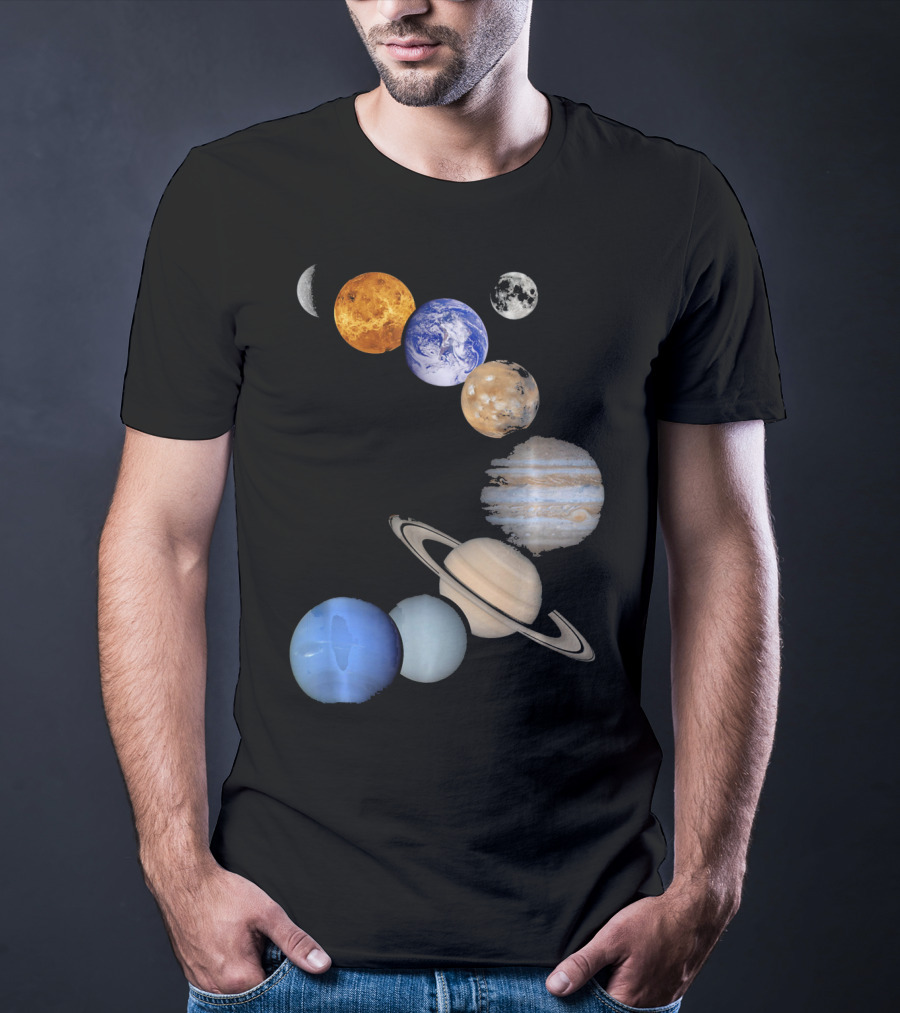 Planet Solar System Earth Moon Sun Mars Jupiter Saturn Neptune Uranus T-Shirt