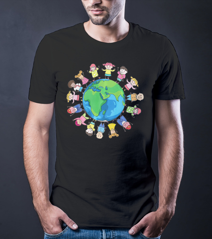 Happy Earth Day Children Around The World Holding Hands Planet T-Shirt