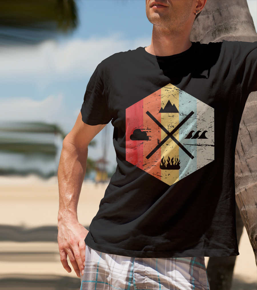 Retro Four Elements Earth Water Fire Air Iconic Symbolism T-Shirt