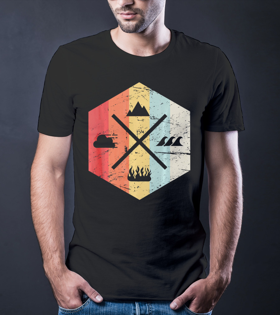 Retro Four Elements Earth Water Fire Air Iconic Symbolism T-Shirt