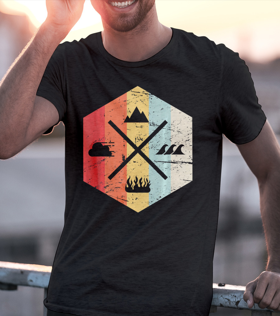 Retro Four Elements Earth Water Fire Air Iconic Symbolism T-Shirt
