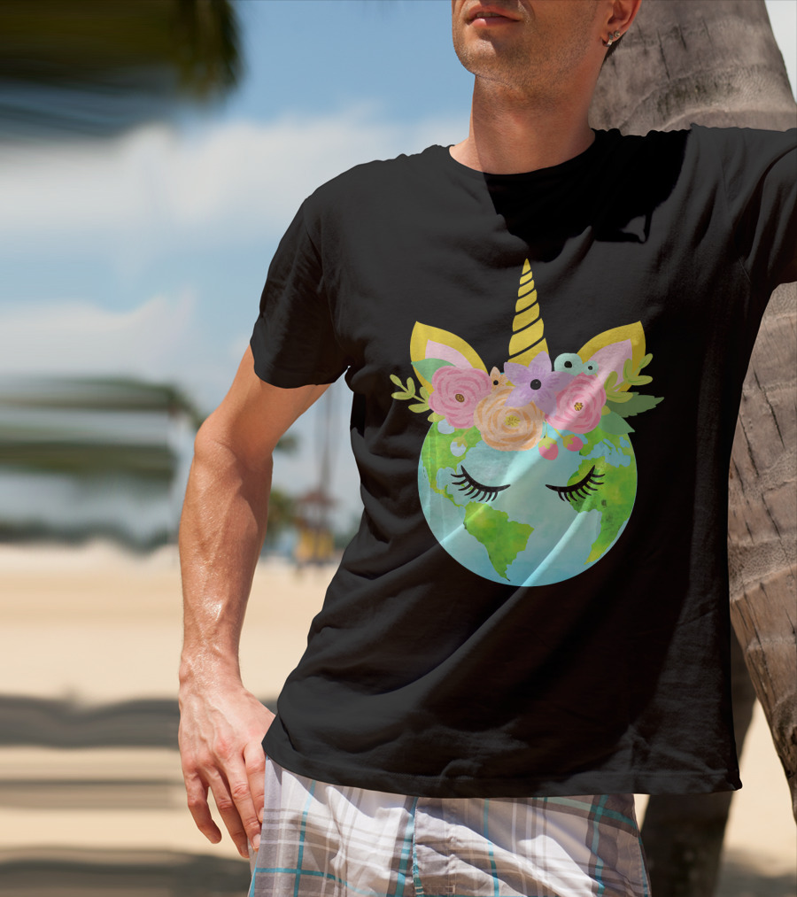 Floral Unicorn Globe For Earth Day T-Shirt