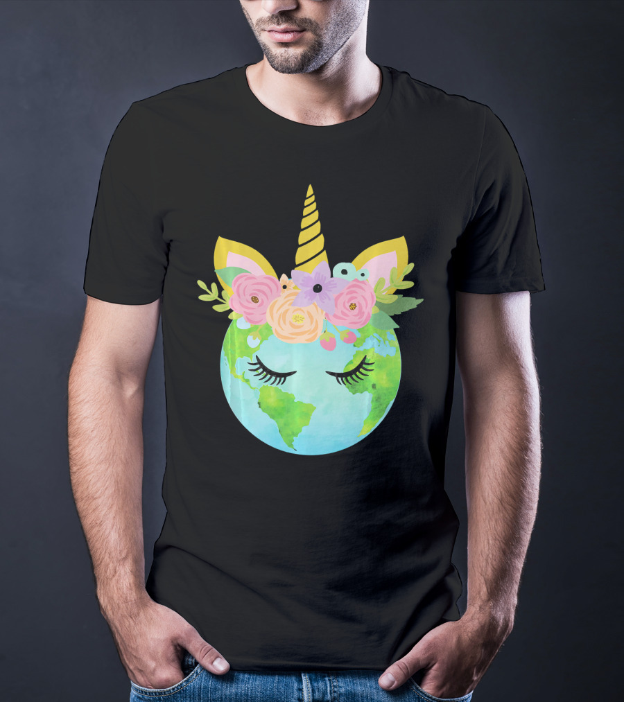 Floral Unicorn Globe For Earth Day T-Shirt