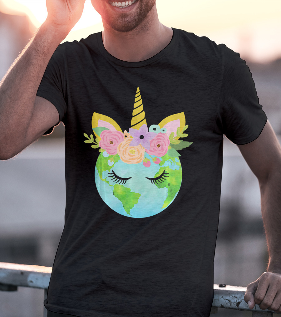 Floral Unicorn Globe For Earth Day T-Shirt