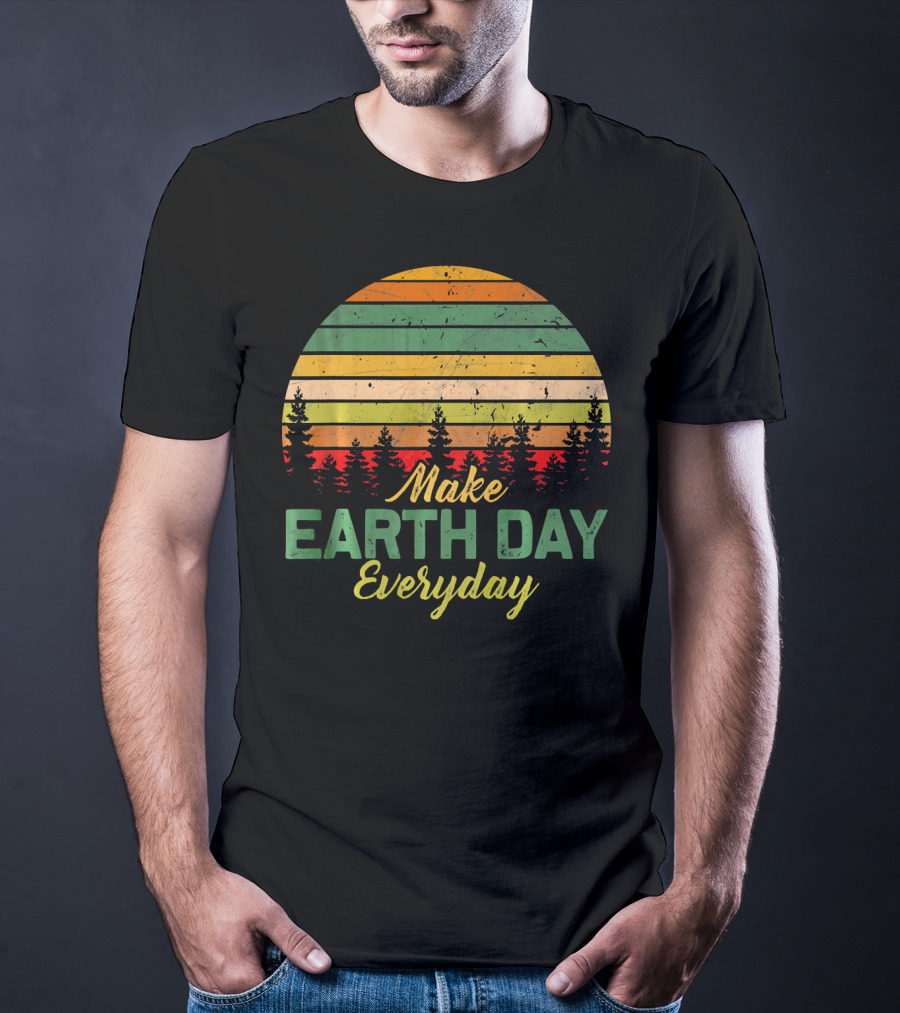 Make Earth Day Everyday Forest Sunset Stripes T-Shirt