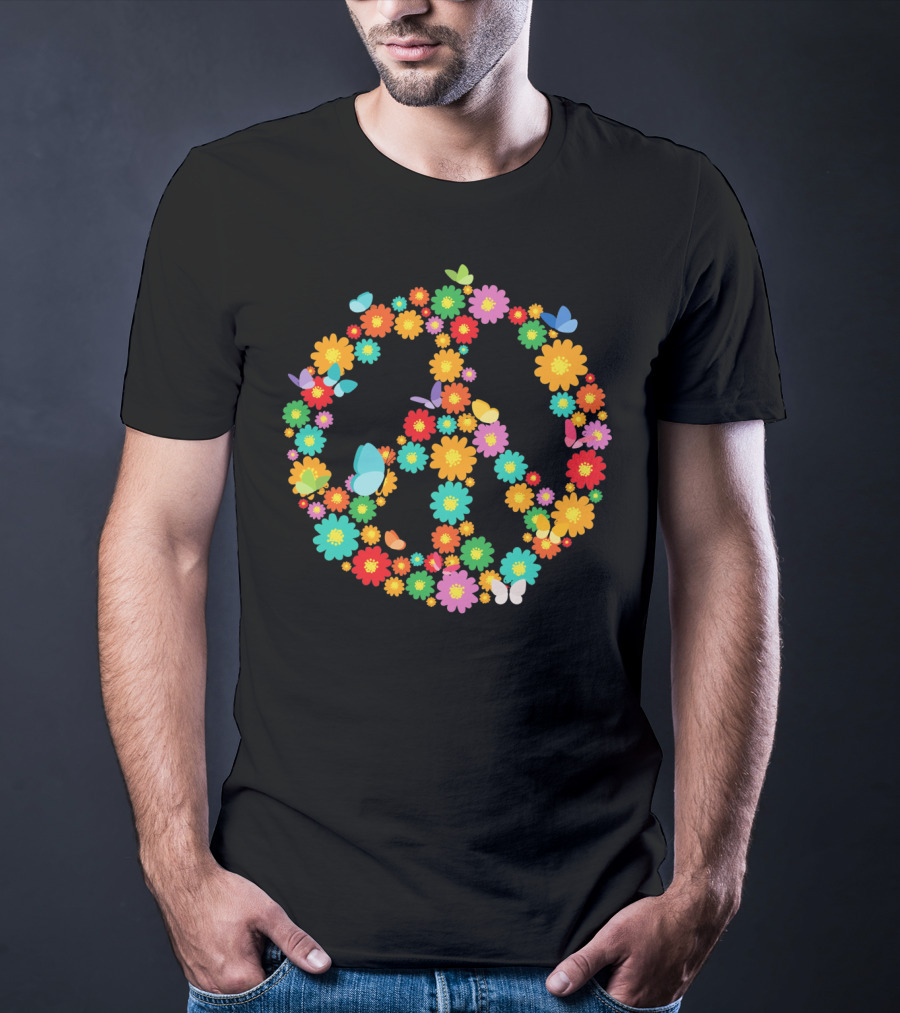 Earth Day Daisy Flower Peace Sign With Butterflies T-Shirt