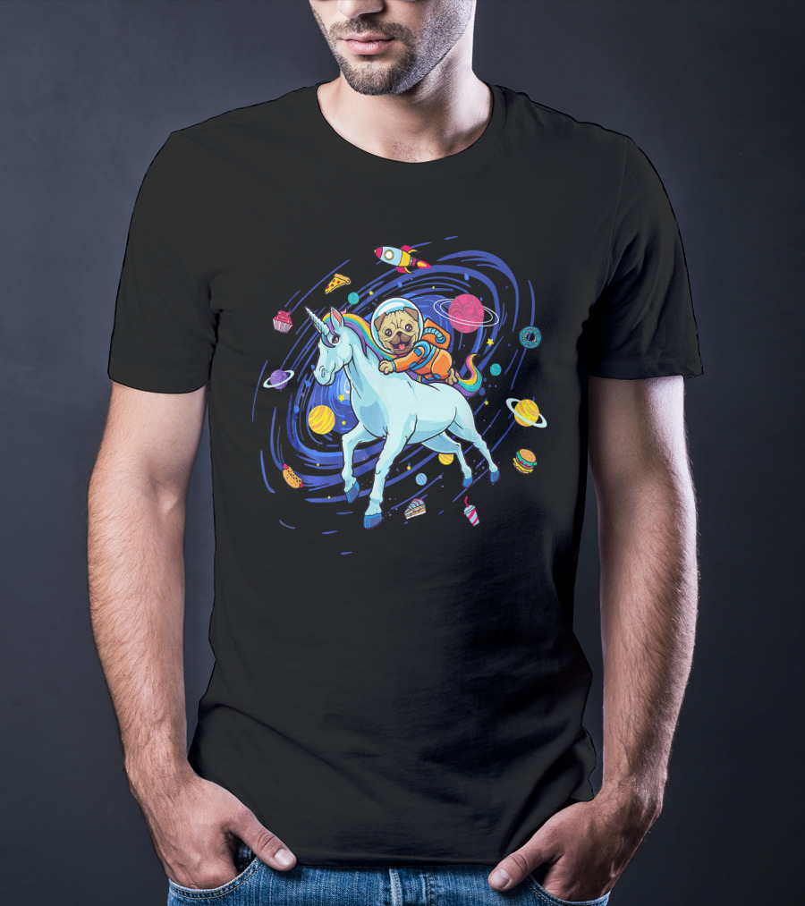 Unicorn Pug Space Galaxy Astronaut Adventure T-Shirt