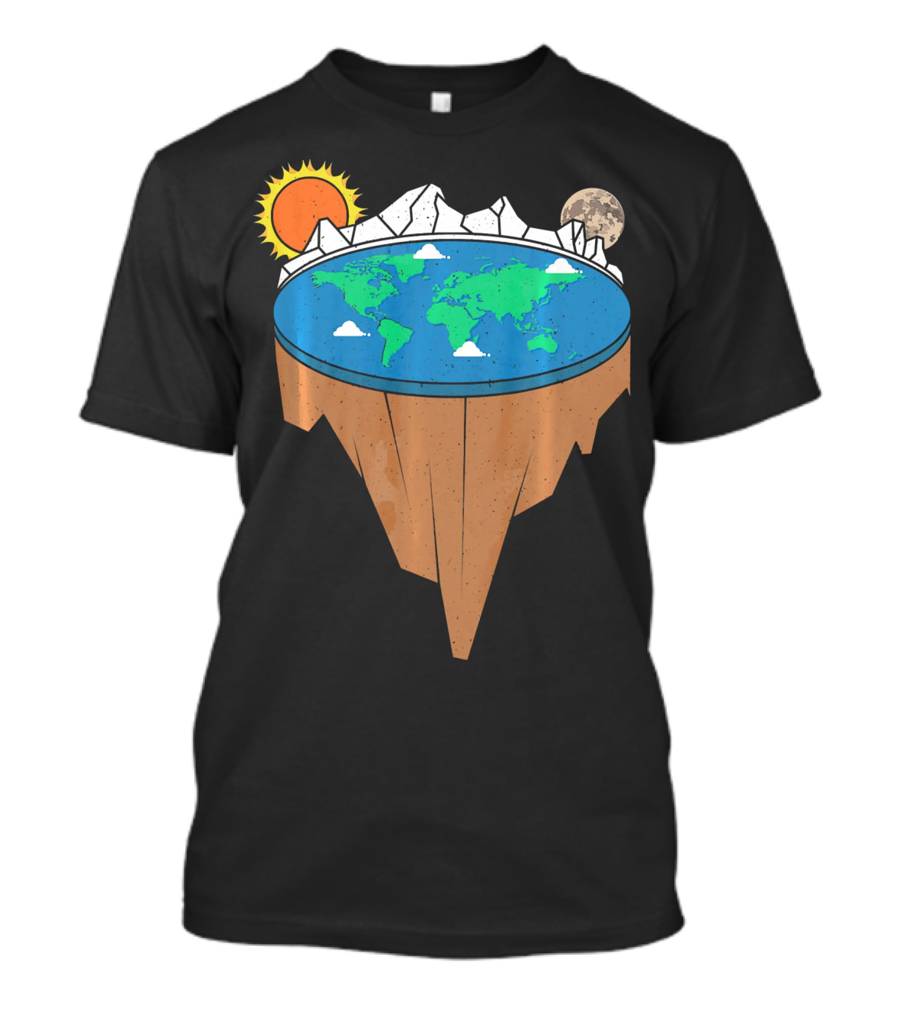 Flat Earth Conspiracy Theorist Map With Sun And Moon T-Shirt
