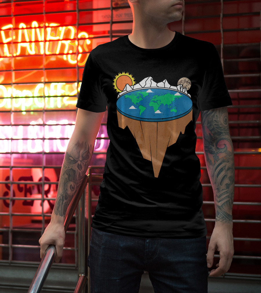 Flat Earth Conspiracy Theorist Map With Sun And Moon T-Shirt