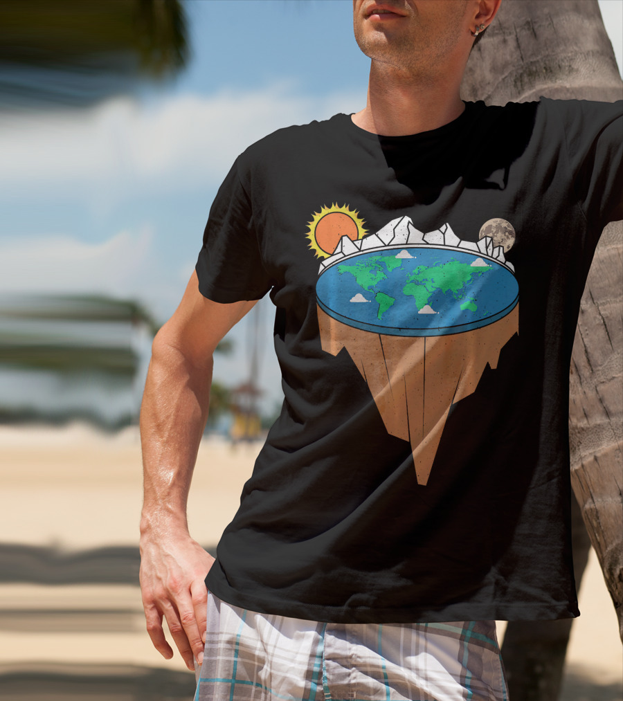 Flat Earth Conspiracy Theorist Map With Sun And Moon T-Shirt