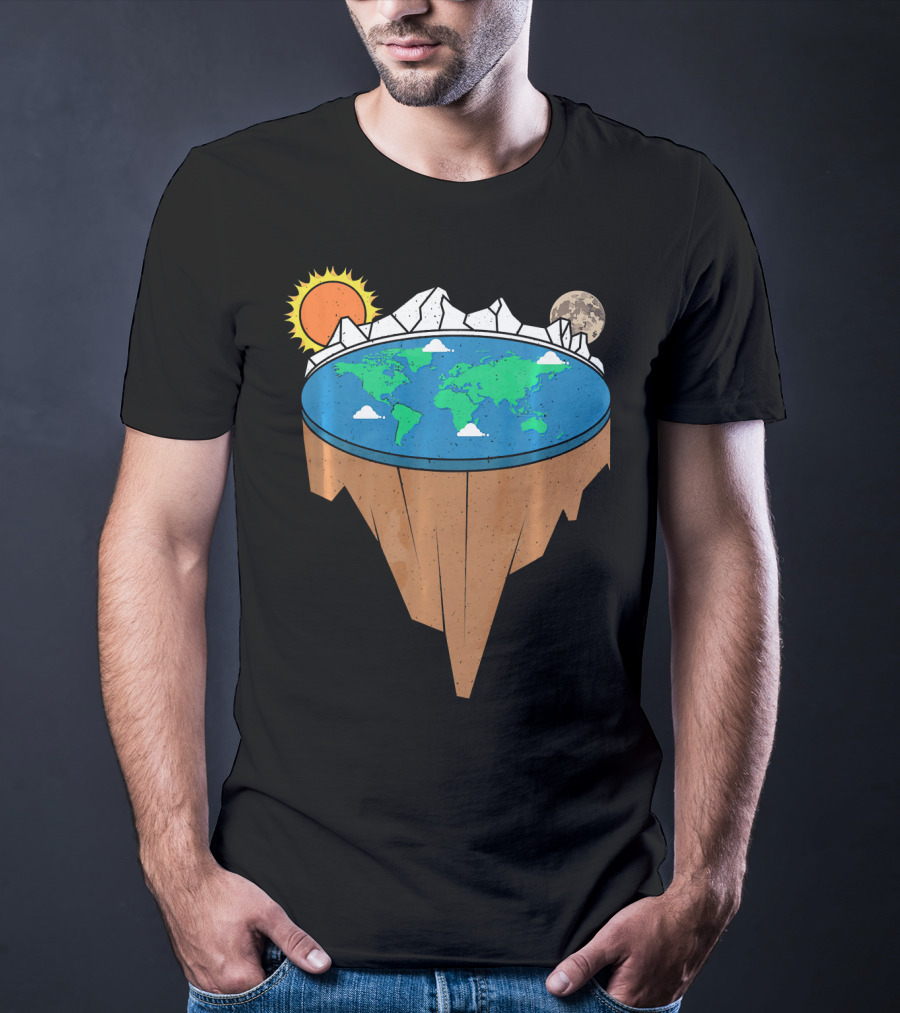 Flat Earth Conspiracy Theorist Map With Sun And Moon T-Shirt