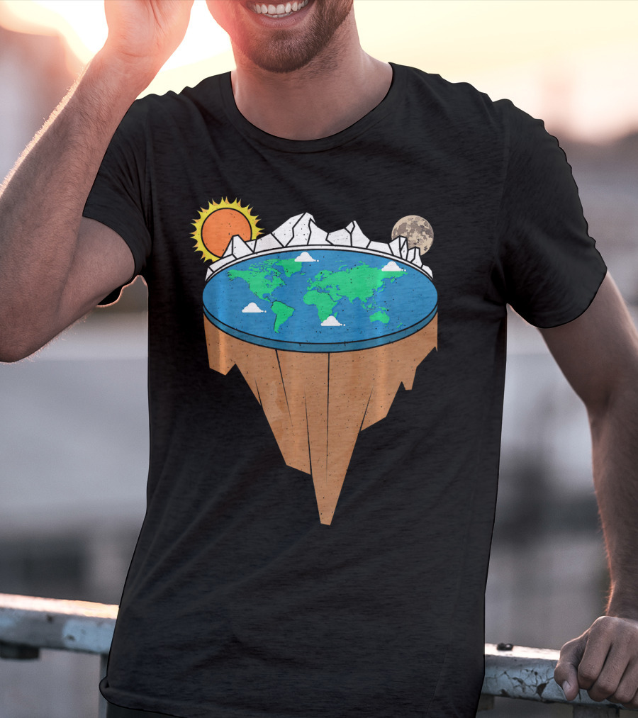 Flat Earth Conspiracy Theorist Map With Sun And Moon T-Shirt