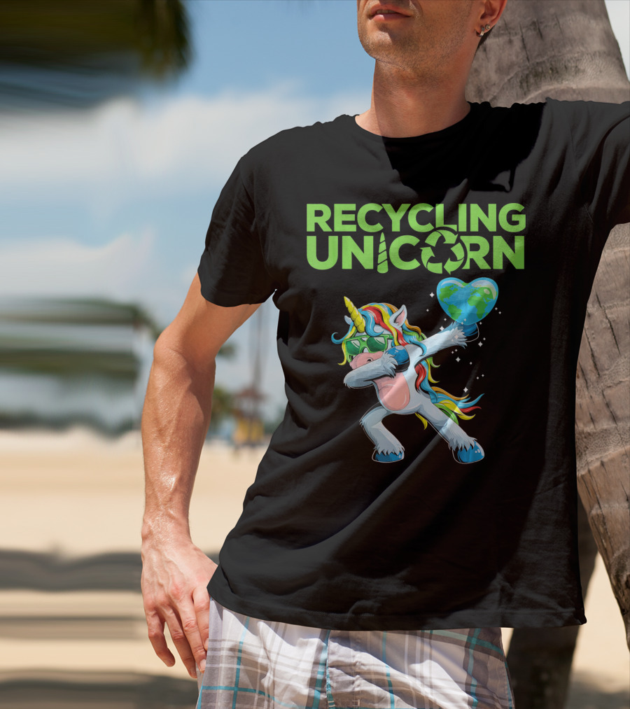 Recycling Unicorn Dabbing With Earth Heart T-Shirt