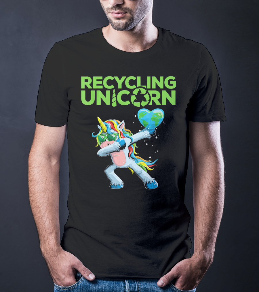 Recycling Unicorn Dabbing With Earth Heart T-Shirt