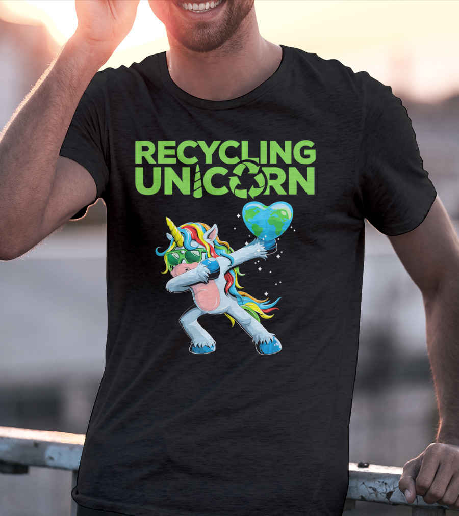 Recycling Unicorn Dabbing With Earth Heart T-Shirt